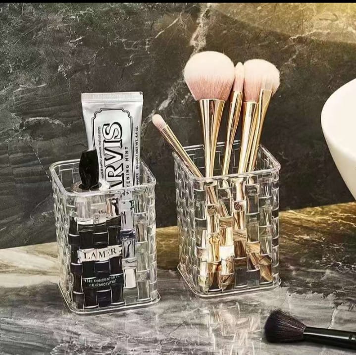 Acrylic Makeup Brush Storage Box, Rattan Weave Desk Cosmetic Organizer, Desktop Eyebrow Pencil Storage Bucket, Jewelry Cosmetic Organizer, Dressing Table Makeup Brush Organizer Acrylic Makeup Brush Storage Box, Rattan Weave Desk Cosmetic Organizer, Desktop Eyebrow Pencil Storage Bucket, Jewelry Cosmetic Organizer, Dressing Table Makeup Brush Organizer